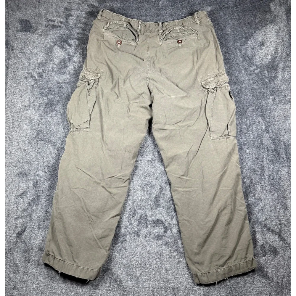 Vintage J Crew Pants Mens 34x28 Green Broken-In Cargo Flannel Lined Ripstop Work
